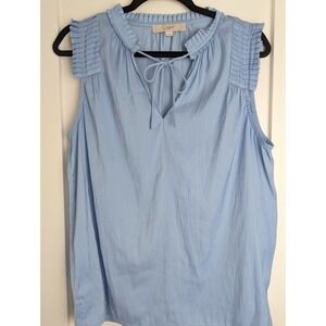 LOFT Womens Medium Blue Sleeveless Blouse V Neck Pleated Lightweight Top